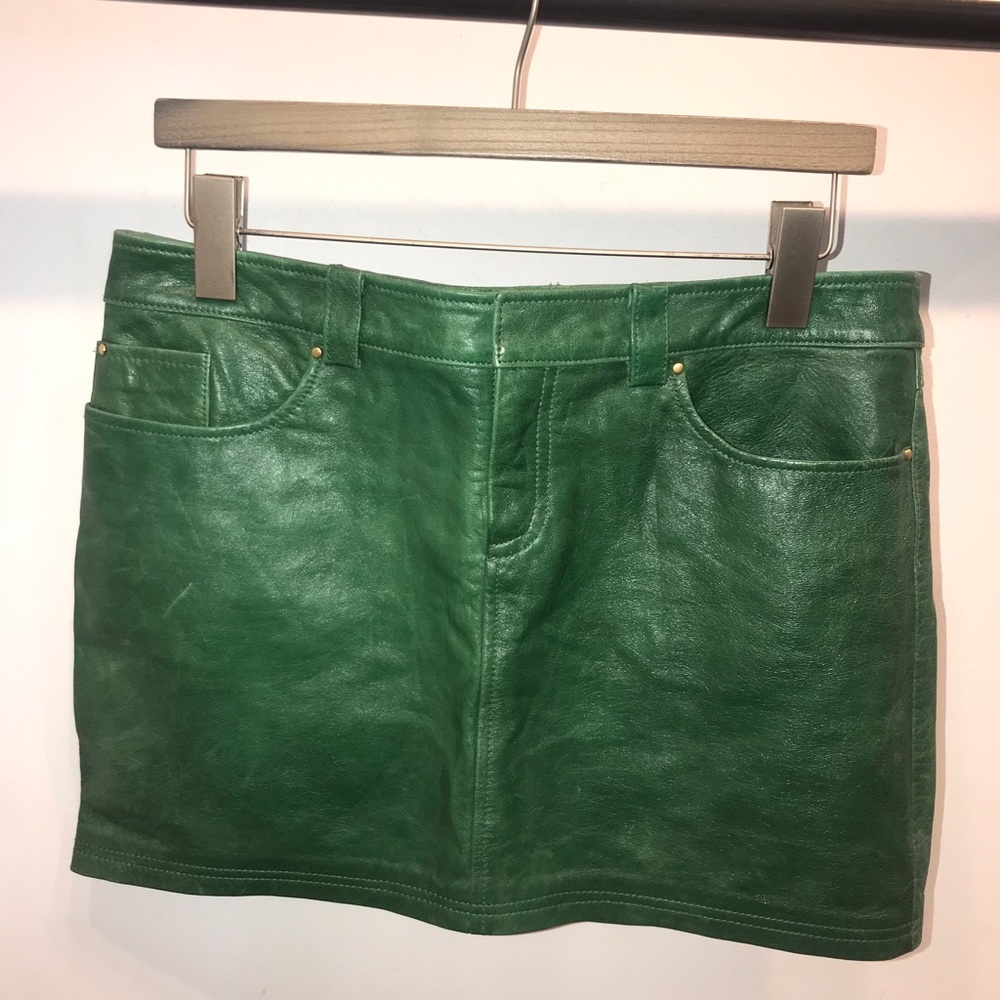 Alice and Olivia Green Leather Skirt